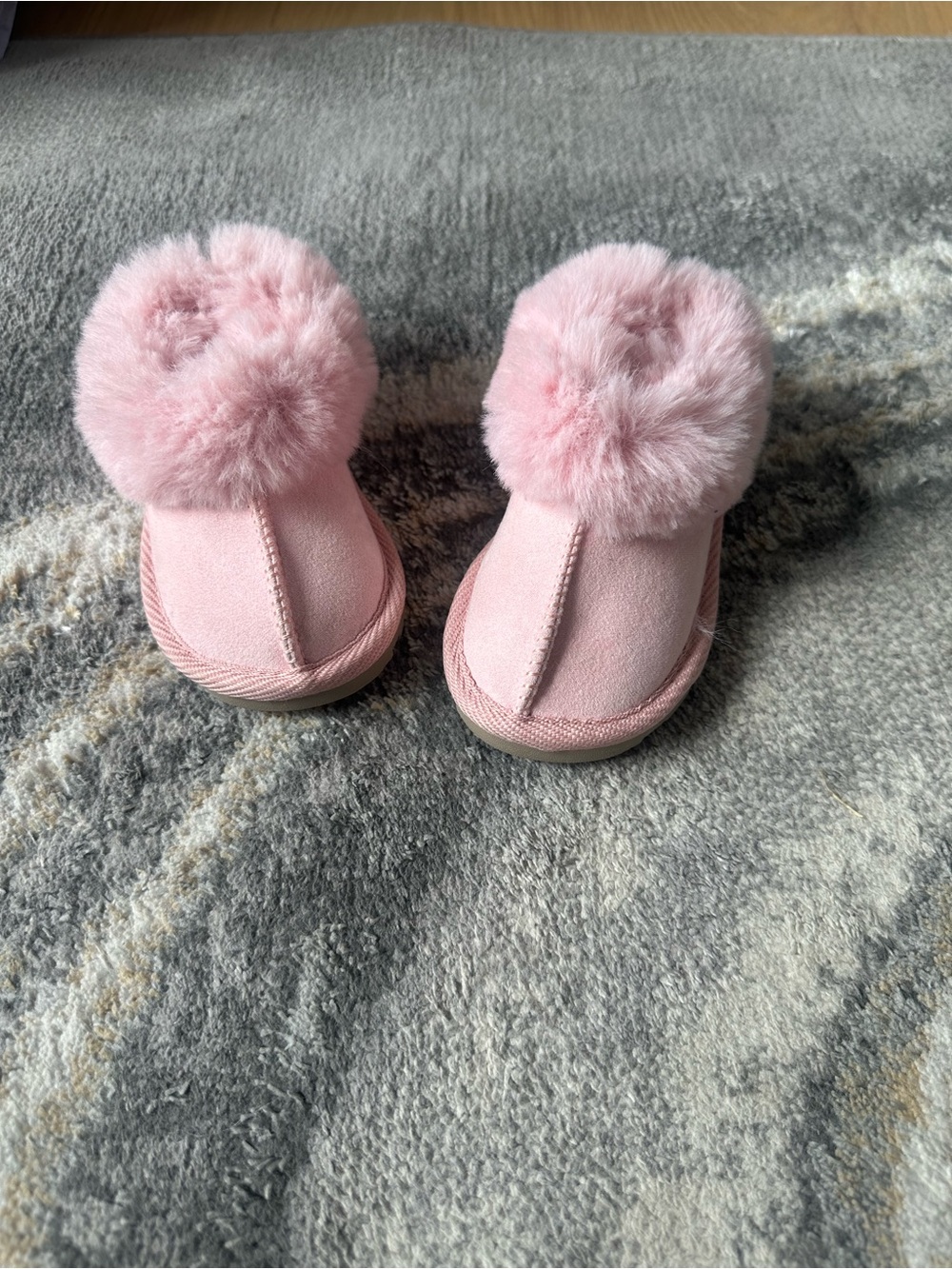 Toddler Pink Faux Fur Pom Slip-On Booties